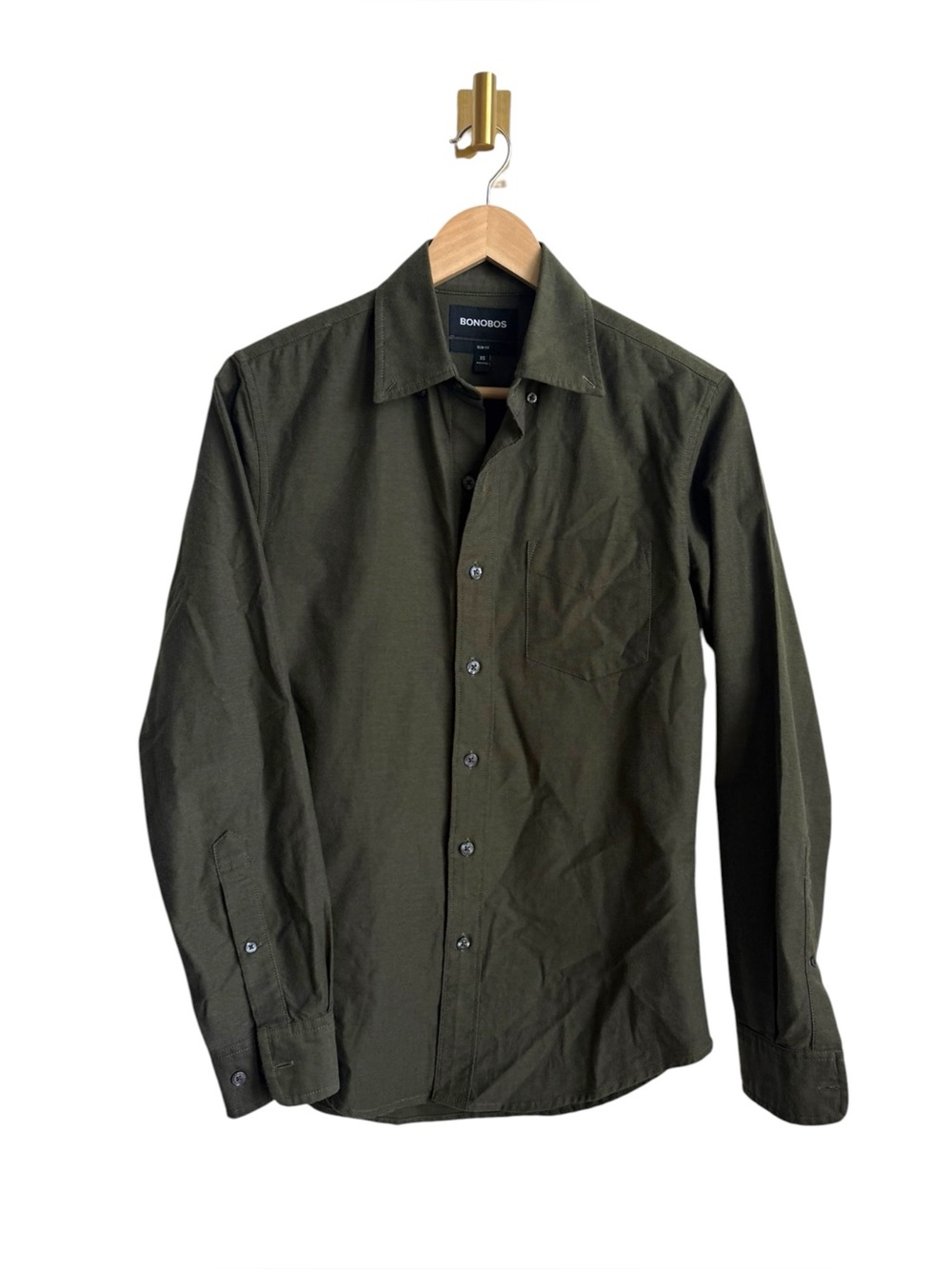 Bonobos Men's Slim Fit Olive Green Cotton Button Down Shirt XS